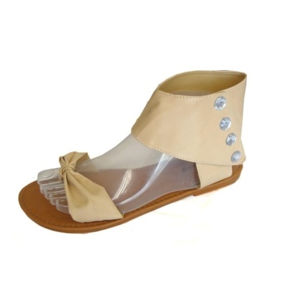 Girls' Ankle Strap Gladiator Flat Sandals 3135 - Beige - Picture 1 of 1